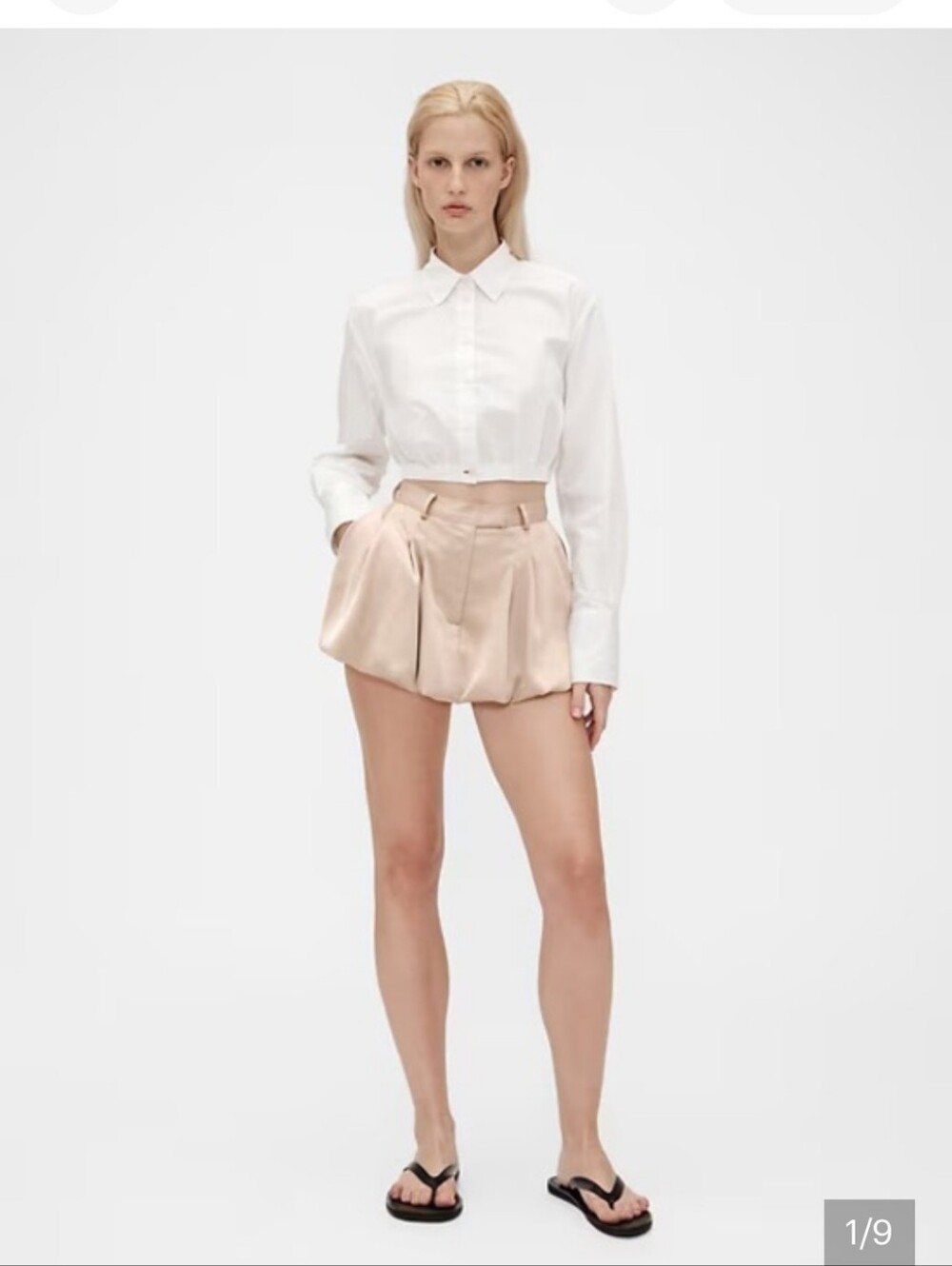 GAP STUDIOS Satin Pleated High-Waist Bubble Mini Skirt In Light Beige Size 2